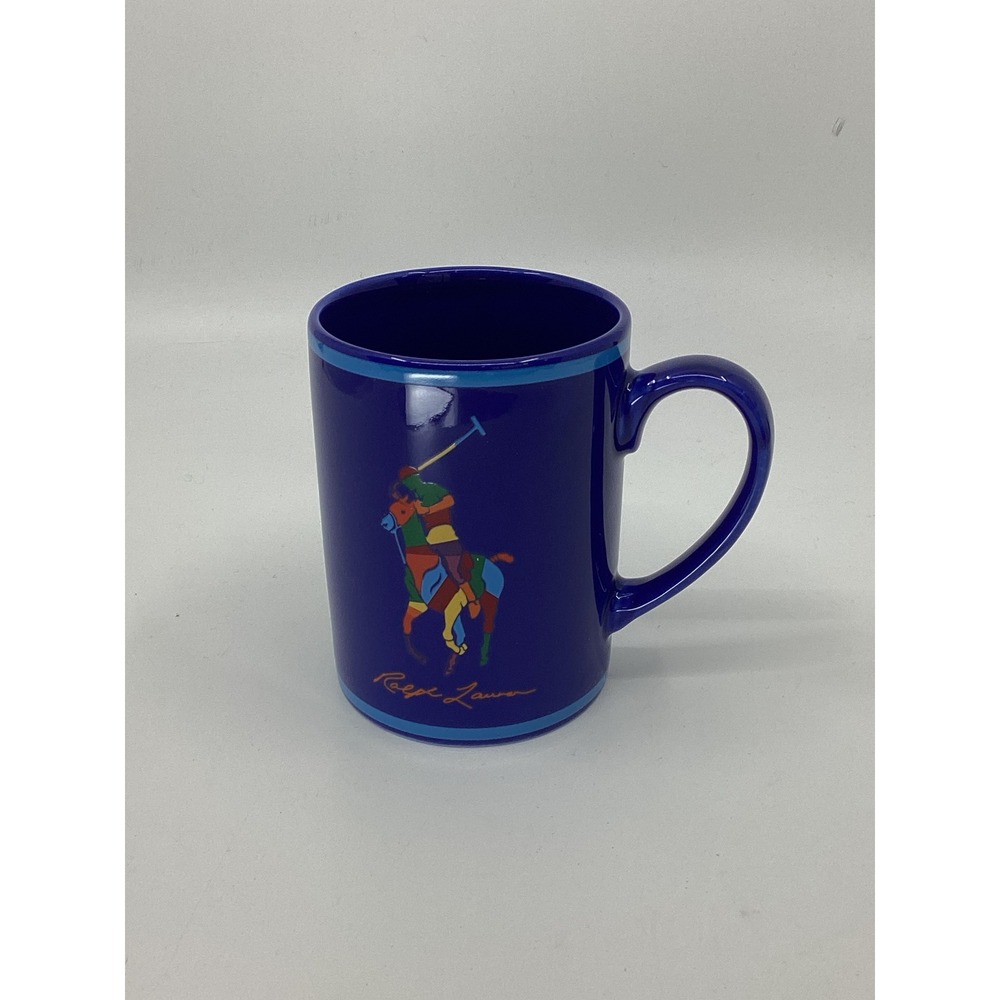 Polo Ralph Lauren Navy Blue Big Pony Porcelain Coffee Mug 14oz Set of 4 Cups